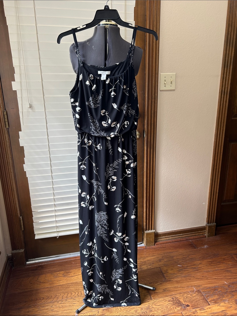 White House Black Market Black Floral Maxi Dress with Spaghetti Straps Small